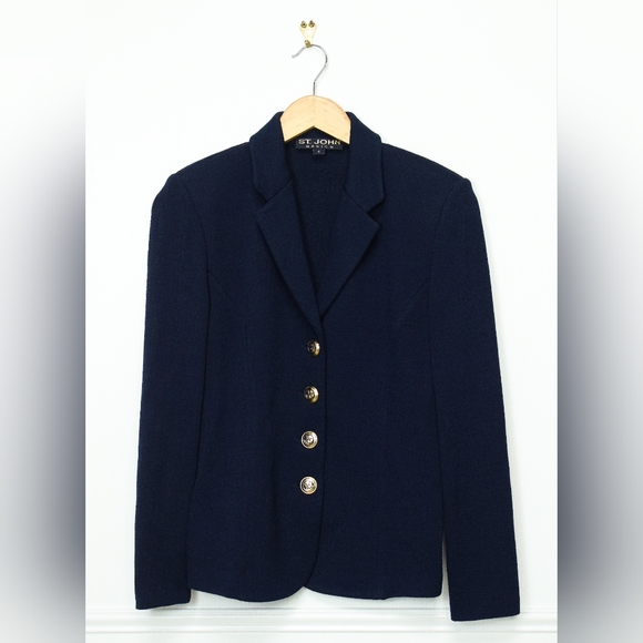 Vintage St. John Santana Knit Blazer Navy Blue Sz 4 - Picture 2 of 11